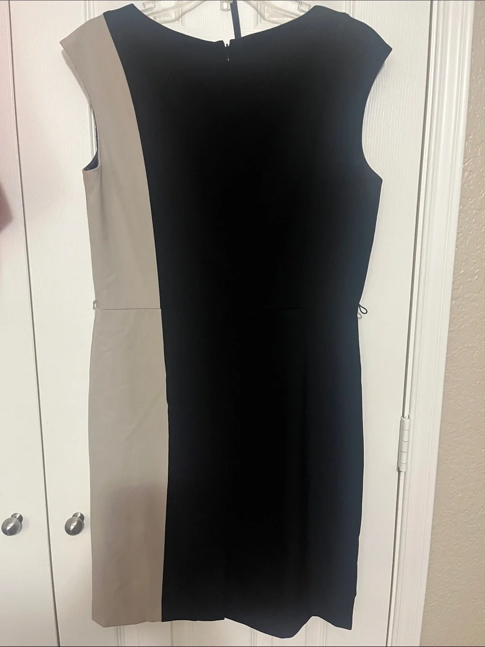 Ellen Tracy Black and Taupe Colorblock Sheath Dress with belt